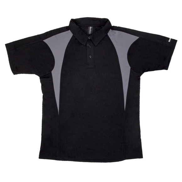 Reebok Men's PlayDry Polo Athletic X-Treme Performance Black Grey Colorblock SM - Picture 1 of 15